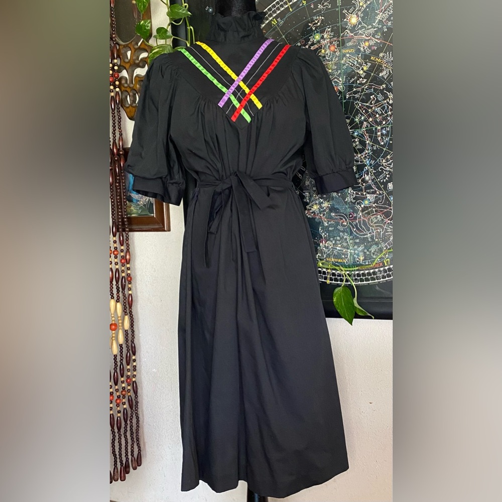 Vintage 70’s Avon Fashions Black Dress. Poly/Cotton. USA. Size 11/12.